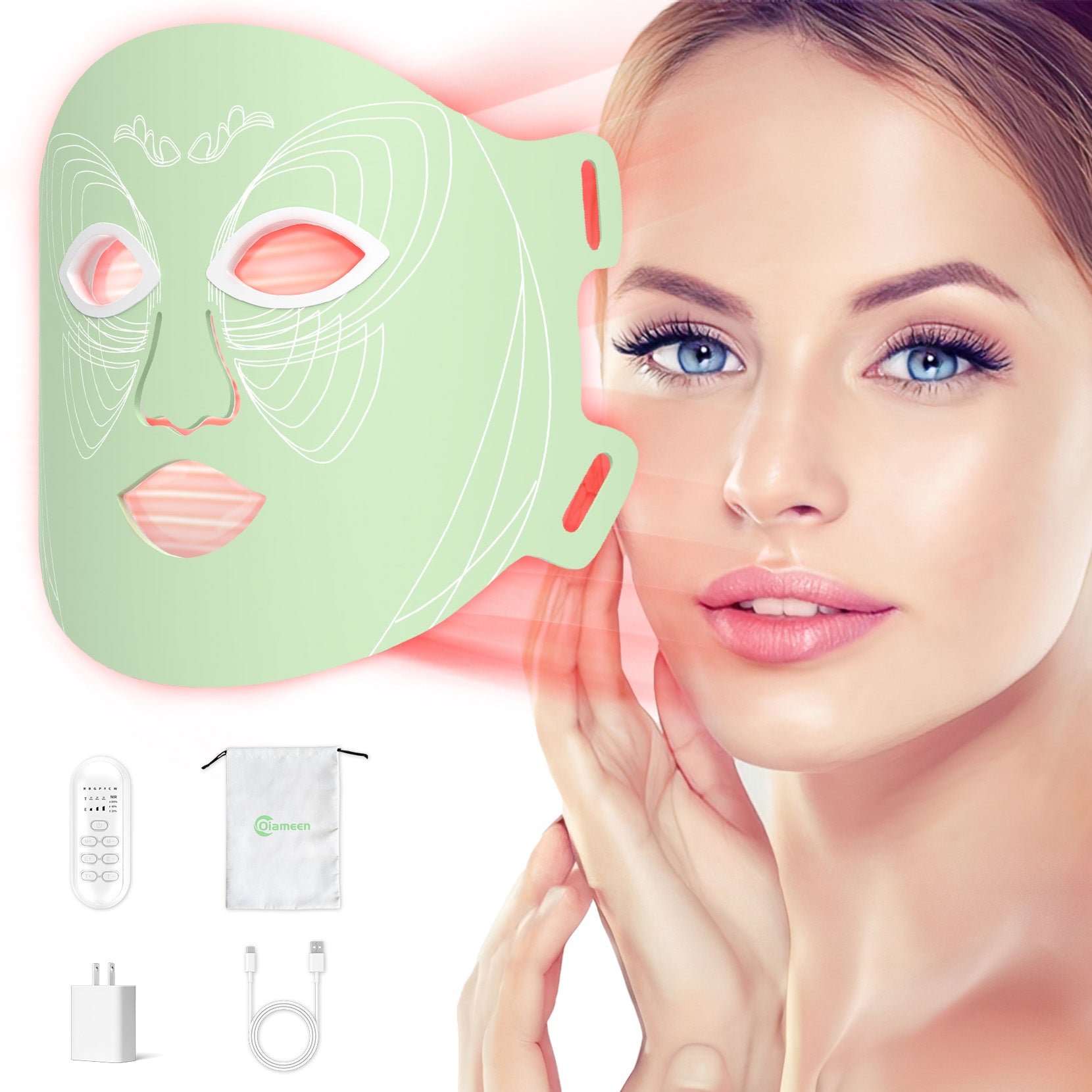 FDA-Cleared Red Light Therapy Face Mask - 3-Level Adjustable 850nm NIR LED, Remote Control & Timer, Portable Design with Storage Bag & Charger